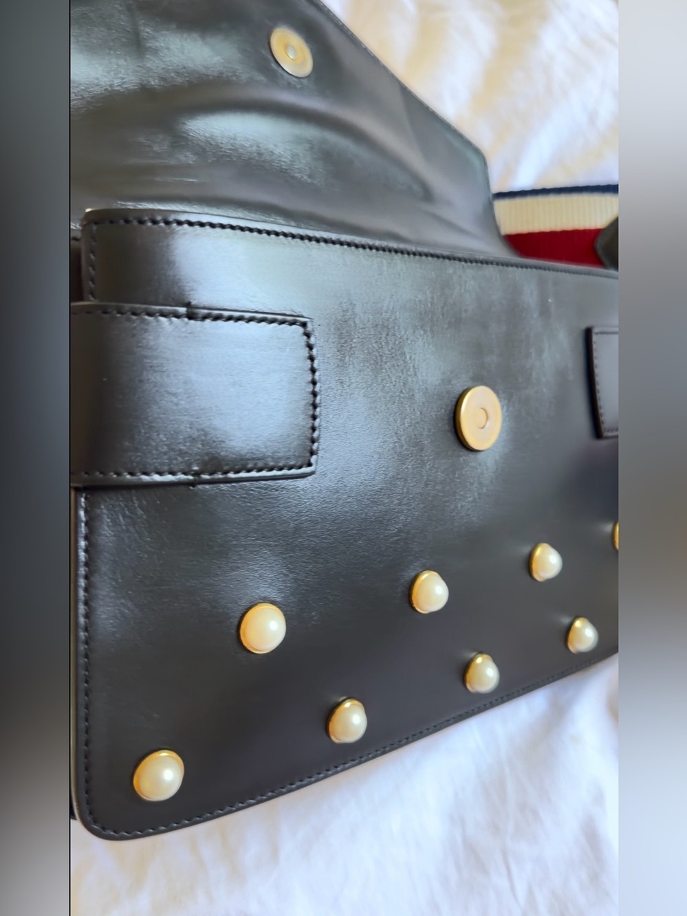 Gucci Queen Margaret Broadway Shoulder HandBag Black Leather Pearl Studded COA - Picture 8 of 13